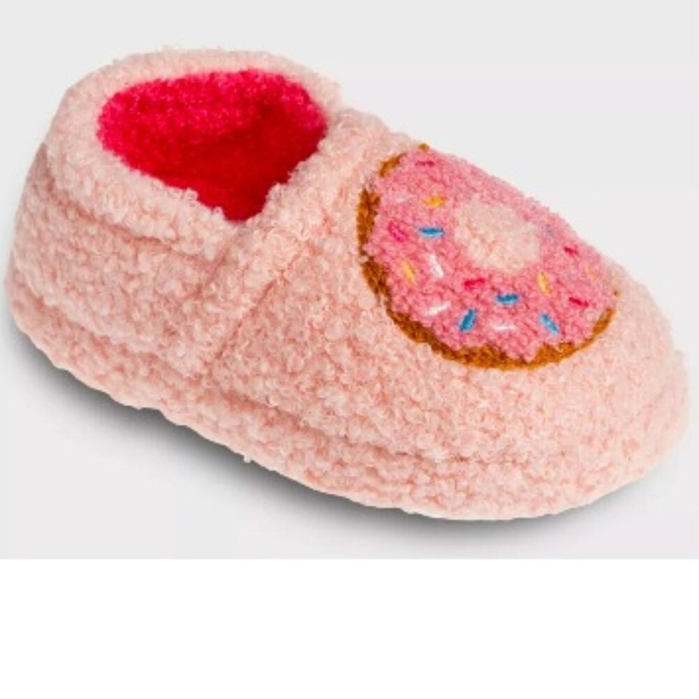 BNWT Kensie Toddler Pink Donut Faux Shearling Slippers in blush / multi (S M L)